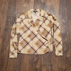 Lauren Ralph Lauren S Tan Plaid Wrap Longsleeve Shirt